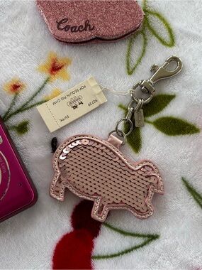 NWT Rare Coach Pink Leather Sequin Pig Bag Charm/Key Fob/Key Chain/Keyring 92739